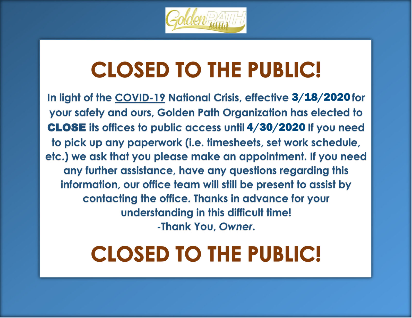 CLOSED SIGN-COVID-19 CLOSED SIGN-COVID-19